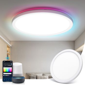Aigostar Mesh - Lámpara Techo Inteligente Delgada Bluetooth Mesh, Ø290mm, 24W, Lampara Techo Alexa, 2280LM, 3000k-6500K y RGB regulable, Plafon LED Techo para Dormitorio, Salon, Cocina