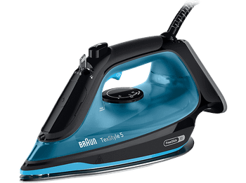 Plancha de vapor - Braun TexStyle 5 SI5256BL, 2600W, 0.3 l, Golpe 210 g/min, Suela SuperCermaic, Calentamiento rápido, Azul