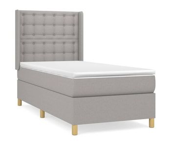 Cama box spring con colchón tela gris claro 90x200 cm botones