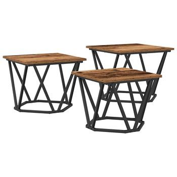 3 Piezas Mesa De Café | Mesa De Centro Madera Envejecida