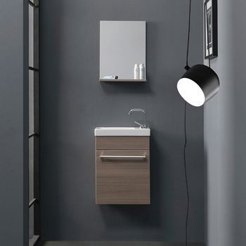 Pequeño Mueble De Baño Para Espacios Reducidos Roble Ahumado Con Espejo Y Lavabo | Smart