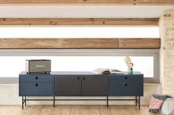 Mueble de tv 2 puertas 4 cajones gris antracita y negro