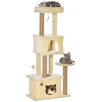 pawhut centro de actividades para gatos con plataformas cuevas de felpa suave postes rascadores 60x34x136 cm beige   aosom espana