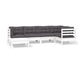 Muebles de jardín 6 pzas con cojines blanco madera maciza pino