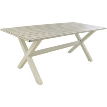 Mesa De Exterior De Aluminio Color Blanco, Tablero En Color Blanco Cepillado, Medidas 90x190x75 Cm , Mesa De Comedor De Jardín, Mobiliario De Patio, Mesa Para Terraza