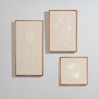 set de 3 cuadros beige con flores bordadas