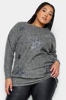 yours jersey gris suave con estrellas de lentejuelas mujer curvy y tallas grandes yours