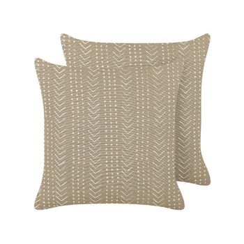 Conjunto De 2 Cojines De Algodón Gris Pardo Blanco 45 X 45 Cm Geométrico Senecio