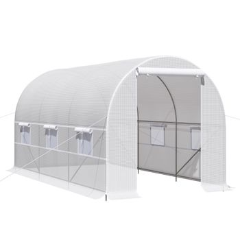 Outsunny Invernadero de Túnel 400x200x200 cm con Puerta Enrollable y 6 Ventanas Cubierta PE 140 g/m² Anti-UV Marco de Metal   Aosom España