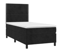 cama box spring colchon y led terciopelo negro 90x190 cm liso con clavos
