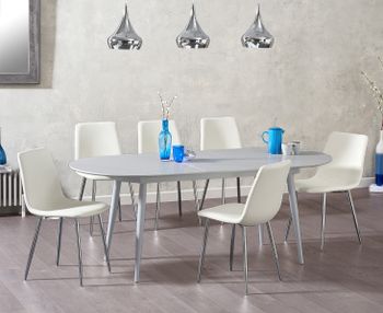 Olivia Extending Light Grey High Gloss Dining Table with Helsinki Faux Leather Chairs - Grey, 4 Chairs