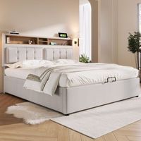 cama tapizada doble con usb almacenamiento cabecero de lino somier de lamas 140x200 para adolescentes sin colchon