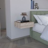 mesita de noche flotante milano en melamina un cajon de riel metalico  beige  13 cm  x 40 cm  x 341 cm