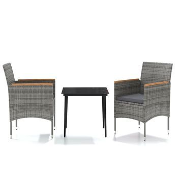 Juego De Comedor De Jardín 3 Uds Con Cojines Gris Y Negro Cfw552907