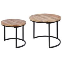 set de 2 mesas de centro redondas de madera de mango en color madera clara con estructura metalica claton