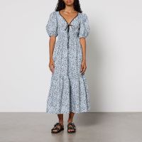 ganni floral-print cotton dress - eu 36uk 8