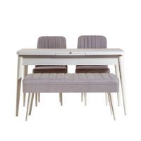 set mesa comedor extensible y sillas 4 piezas vina 0701-3 gris blanco