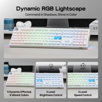 Teclado para juegos EPOMAKER HE108, 100 % ANSI, con conexión inalámbrica de tres modos, diseño ergonómico, tecnología Hall Effect, actuación ajustable de 0,005 mm y sistema SOCD.