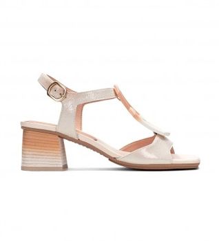 Hispanitas para mujer. HV232811 Sandalias de Piel Iris blanco -Altura tacón 5cm- (40), 5 a 8cm, Hebilla, Casual, Fiesta