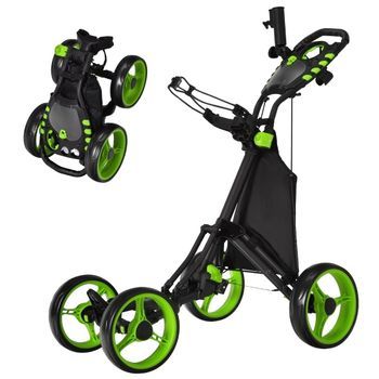 Carrito De Golf De 4 Ruedas, Carrito De Golf Plegable, Carrito De Golf De Empuje De Aluminio Verde