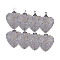 conjunto de 8 bolas de navidad de vidrio hechas a mano para colgar del arbol de navidad en forma de corazon gris feriable