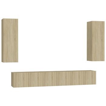 Set De Muebles Salón Tv | Mueble De Salón | Gabinete De Tv 5 Pzas Madera Ingeniería Roble Sonoma