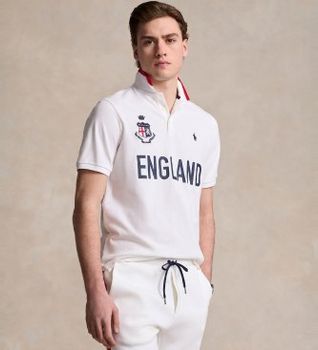 Polo Ralph Lauren para hombre. 710944668001 Polo Classic Fit Inglaterra blanco (S), Casual, Algodón, Manga corta