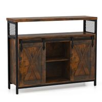 costway gabinete con almacenamiento estantes ajustables de 3 niveles puertas corredizas de granero compartimentos abiertos para cocina marron