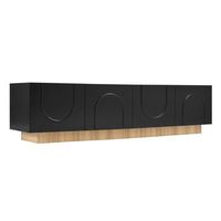 mueble tv negro de 170x38x42 cm con cuatro puertas de arco y zocalo efecto madera