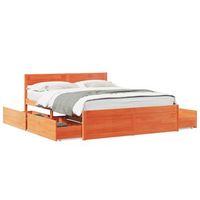 cama doble  cama para adultos  estructura cama con cajones madera pino marron cera 160x200 cm