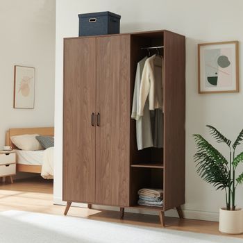 Armario Norg 2 Puertas 2 Barras 5 Compartimentos 191x120x52 Cm Efecto Nogal [en.casa]