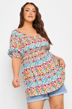Yours Top Blanco Floral Escote Corazón, Mujer Curvy Y Tallas Grandes, Yours