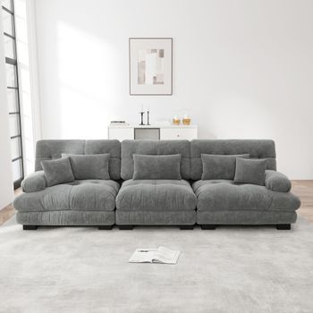 Sofá Modular De 3 Plazas, Gris, Asiento Profundo Y Tapizado De Chenilla