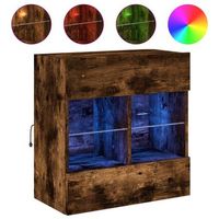 mueble tv de pared  mueble de salon  armario tv con luces led roble ahumado 585x30x605 cm