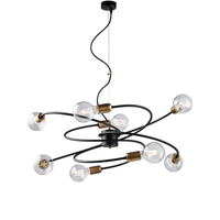 lampara de suspension vortex en hierro lacado negro con acabados en laton brunido cepillado y cable de acero orientable 8 luces 133 o70 bl219-8-nr