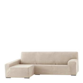 Funda De Sofá Chaise Longue Elástica Premium Mirando De Frente Izquierda Para Brazo Largo Muy Suave Beige 250 - 310 Cm