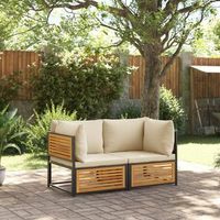 sofas de jardin 2 uds  conjunto mueble jardin mesa y sillas con cojines madera maciza acacia cfw15968