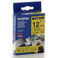 cinta para impresora de etiquetas brother tz-fx631 negro sobre amarillo 12 cm x 8 m
