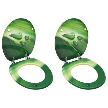 Asiento De Inodoro Con Tapa 2 Uds Mdf Verde Diseño Gota De Agua Vidaxl
