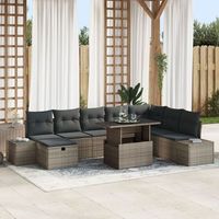 conjunto de sofas de jardin de 9 piezas con cojines gris ratan poliester v3475 unico  gris