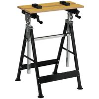 homcom banco de trabajo ajustable en altura con 4 clavijas giratorias tableros ajustables 65x57x85-114 cm madera natural y negro   aosom espana