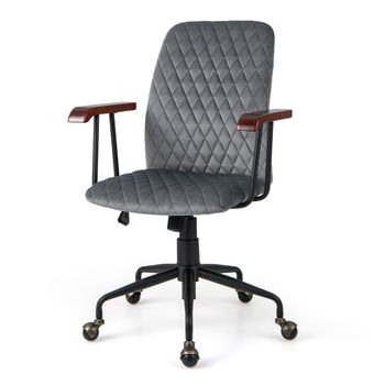Costway Silla Giratoria de Ocio de Terciopelo con Altura Ajustable Respaldo Asiento Tapizado