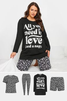 Yours Conjunto 4 Prendas Pijama Negro Algodón 
