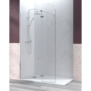 Mampara De Ducha Fijo De Ducha + 1 Puerta Abatible| Cristal Templado 6mm Antical | 195cm Altura | 70-120cm | Transparente - Cromo Brillo - 70cm + 40cm