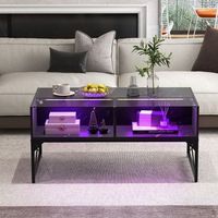 mesa de cafe  mesa auxiliar led alto brillo marmol sintetico vidrio templado 4 cubos mesa acento moderna negro