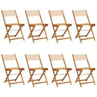 pack 8 uds sillas de jardin  silla de exterior  sillon plegables madera maciza y tela beige