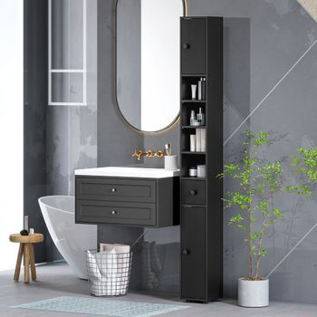 Armario De Baño Alto De Melamina Kleankin 20x20x180 Cm-negro