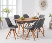 nordic 150cm oak dining table with oscar velvet chairs - blue 4 chairs