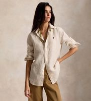 polo ralph lauren para mujer 211a96158010 camisa de lino classic fit con rayas beige m casual manga larga
