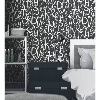 Papel Pintado Vinílico Lavable Con Letras Estilo Lettering Con Textura En Relieve - Freehand Letters 676312 De Gaulan - Rollo De 10 M X 1,06 M